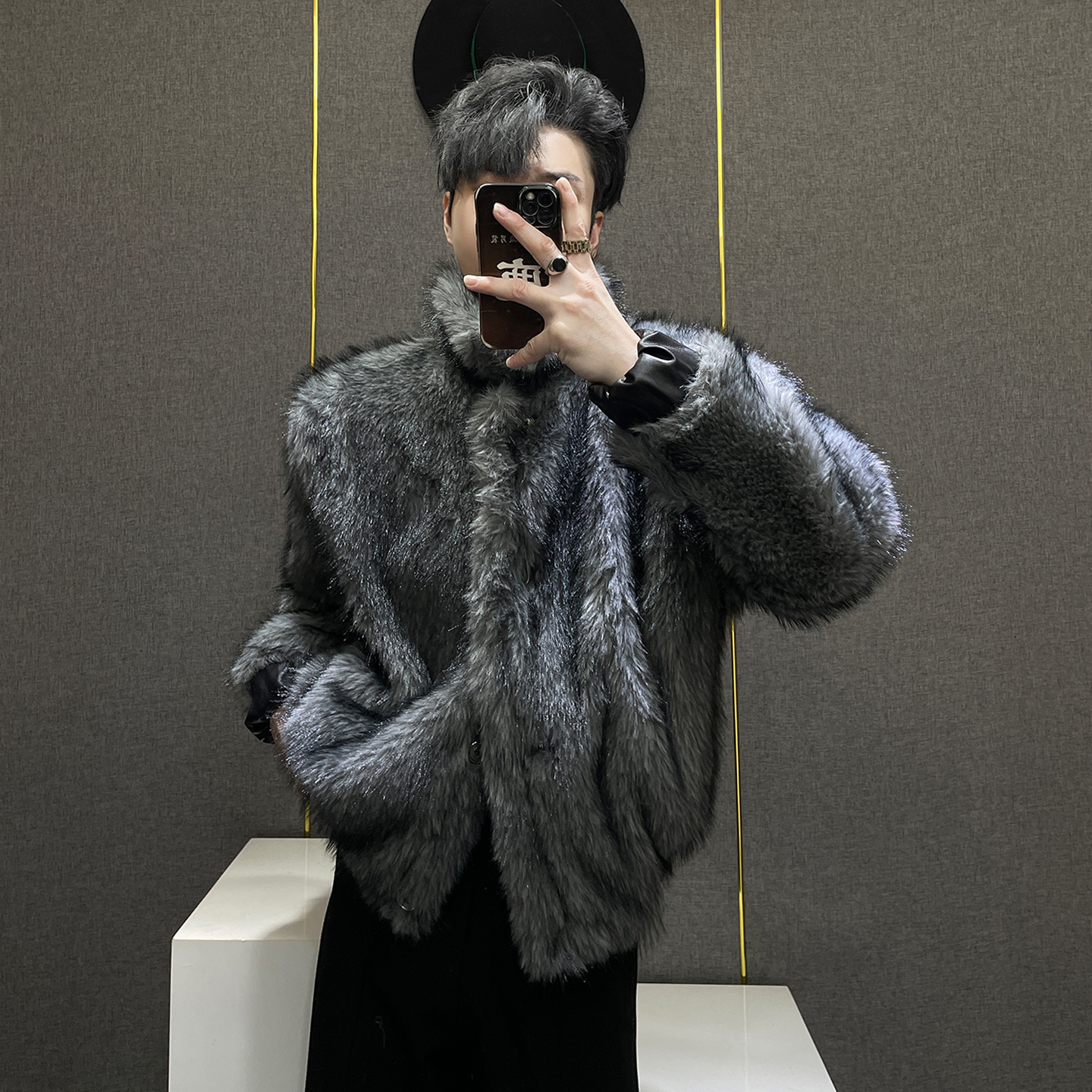 小众毛绒仿皮草短款夹克厚外套男