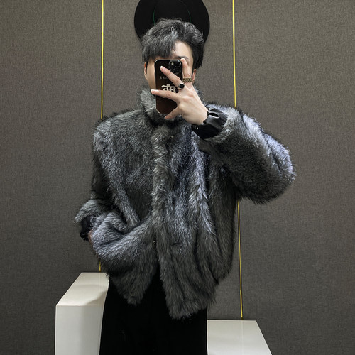 小众毛绒仿皮草短款夹克厚外套男