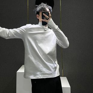 打底衫 秋季 长袖 宽松半高领T恤男纯色内搭潮流休闲基础款 上衣韩版