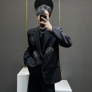 设计感痞帅宽松重工西服 外套男秋季 鹿鹿 小众高级感亮片刺绣西装