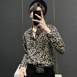 衬衣男士 夏季 印花长袖 男高级豹纹设计感复古免烫时尚 痞帅 冰丝衬衫