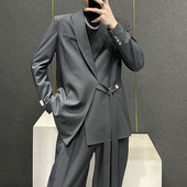 设计感绑带西装 潮 高级感宽松休闲套装 外套阔腿裤 两件套男2025新款