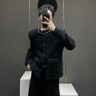 外套潮 饰夹克男高级感痞帅宽松短款 鹿鹿 小香风亮片满天星珍珠装
