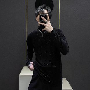内搭高级设计感亮片打底衫 满天星纯色半高领长袖 新款 秋季 T恤男士