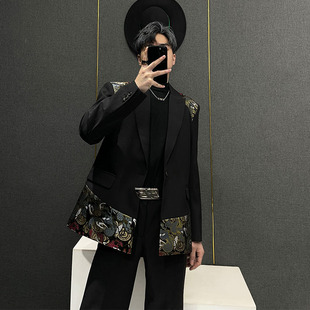 春秋季 外套男士 高级感痞帅休闲宽松小西服DK39 国风刺绣西装 新中式