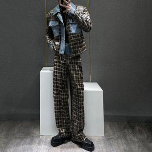 男 夹克直筒裤 秋季 小众高级感短款 两件套 新款 小香风牛仔拼接套装