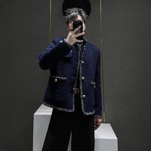 立领编织包边垫肩夹克 秋季 高级感粗花毛呢短款 厚实小香风外套男