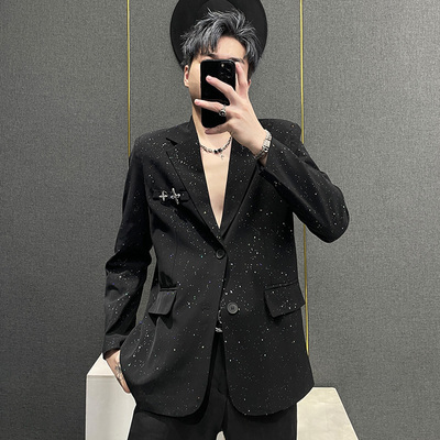 高级感亮片金点西装外套男时尚潮