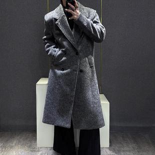 韩版 秋冬季 痞帅风衣加厚夹棉保暖呢子外套 灰色毛呢大衣男款 中长款