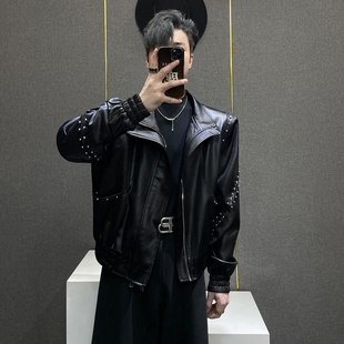 美式 新品 朋克设计感机车夹克皮衣潮流痞帅宽松休闲外套 秋季 鹿鹿