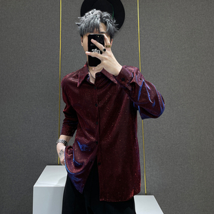 高级感满天星长袖 宽松痞帅气垫肩衬衣男士 衬衫 新款 男春夏季 鹿鹿