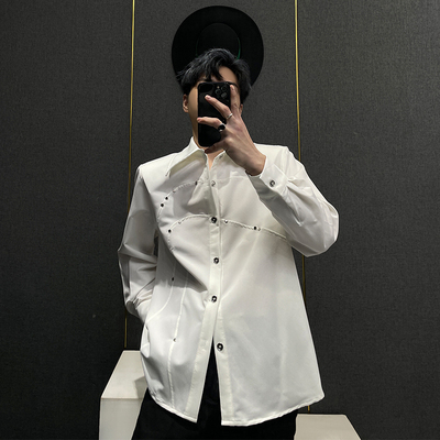 解构铆钉设计长袖金属装饰衬衫