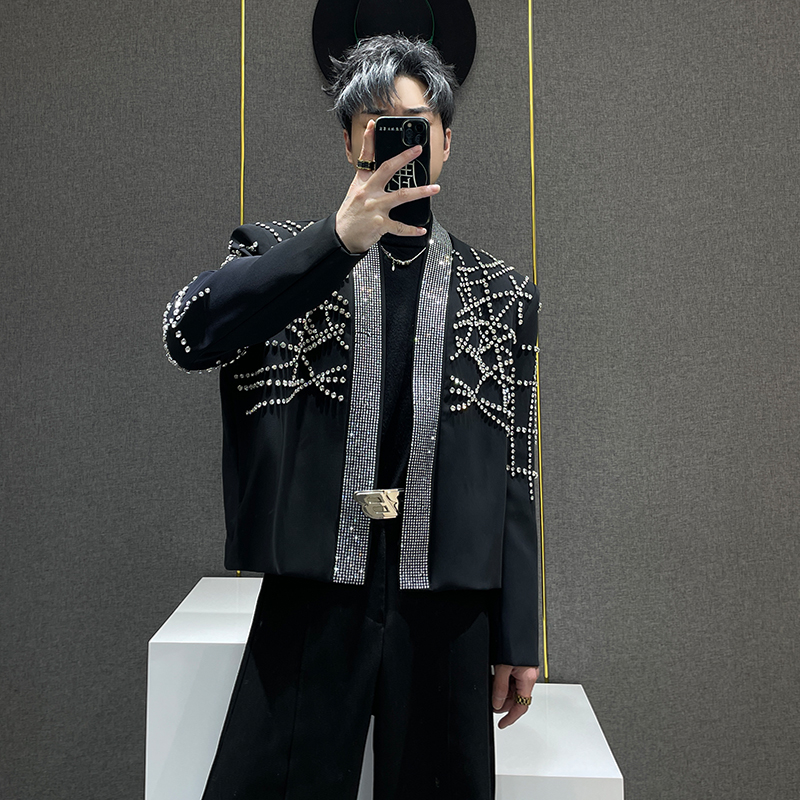 小众重工镶钻设计感西服男高级感