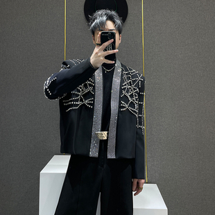 鹿鹿 外套 小众重工镶钻设计感西服男高级感痞帅宽松时髦高端西装