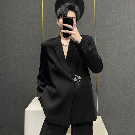 设计感小众高级感休闲西装外套男春秋冬季结婚痞帅潮网红白色西服