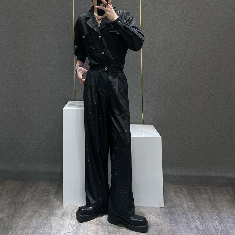 高级感满天星烫金衬衫套装男潮牌