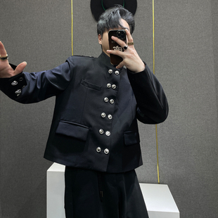 新中式 新品 黑色西服男生宽松双排扣金属纽扣高级感外套 秋季 鹿鹿