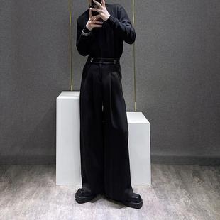 小众高腰西裤 设计感直筒垂坠感黑色西装 休闲阔腿裤 男百搭长裤 男 裤