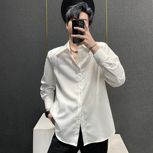 高级感大尖领垫肩设计衬衫 衬衣男 男垂坠感小众轻熟风宽松白色长袖