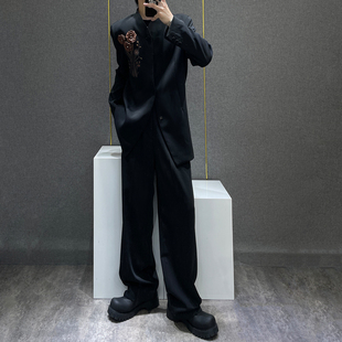 高级设计款 套装 玫瑰花刺绣新中式 西装 男 立体外套男直筒西裤 鹿鹿