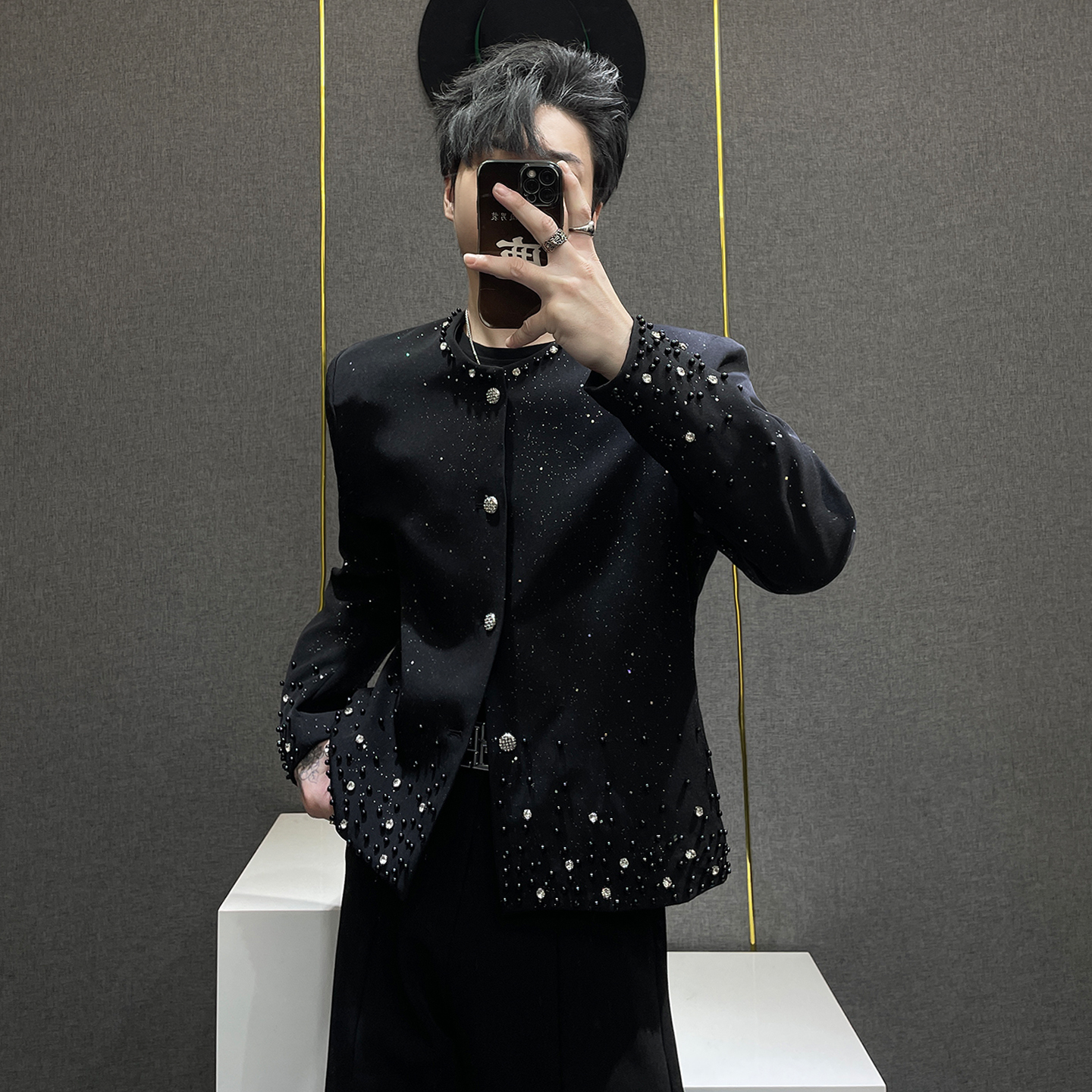 满天星黑色短款西装外套男高级感