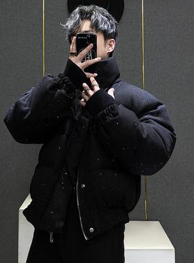 美式黑色棉服男士冬季新款加厚烫金满天星外套高街痞帅面包服棉袄