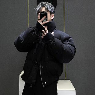新款 冬季 加厚烫金满天星外套高街痞帅面包服棉袄 黑色棉服男士 美式