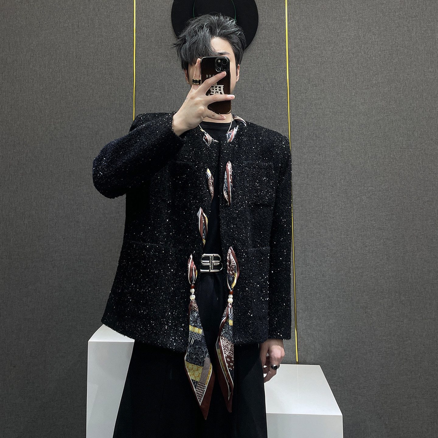 鹿鹿/丝巾小香风满天星西装外套男生秋季新品小众设计感短款夹克