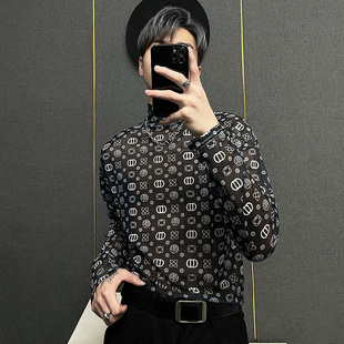 美式 男高领内搭高街痞帅潮流 复古网纱t恤男小众高级感防晒打底衫