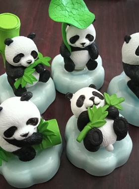 景德镇陶瓷摆件工艺品创意家居中式熊猫转转乐摆件
