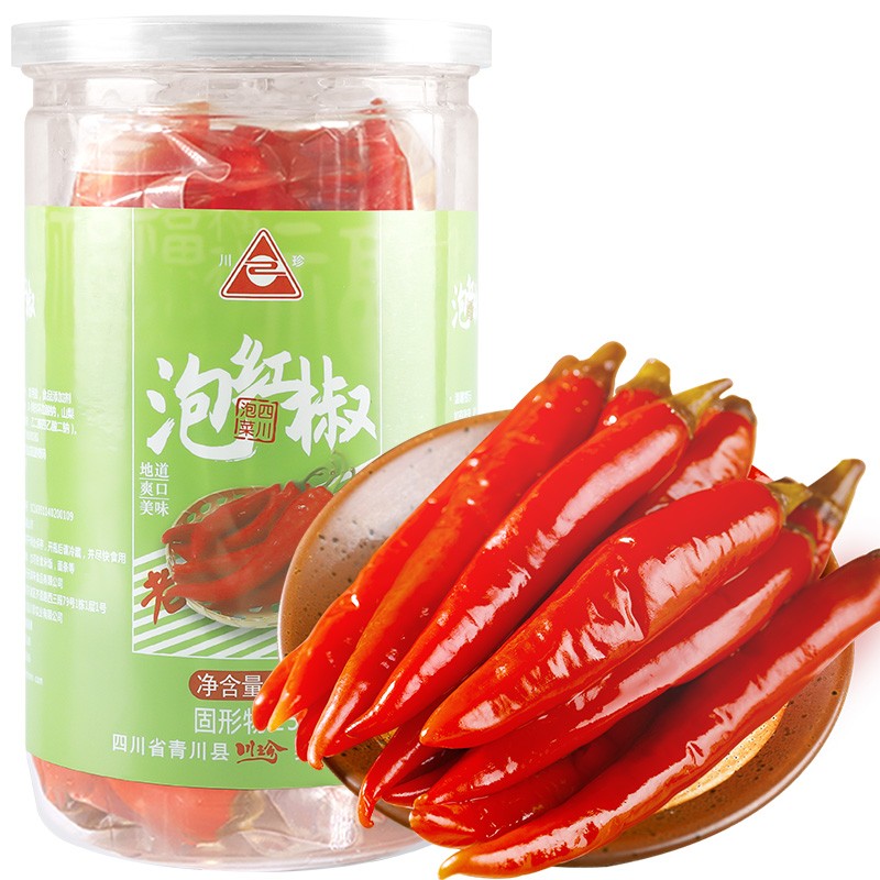 川珍 泡红椒500g 四川红泡椒 泡二荆条辣椒泡海椒调味咸菜图片