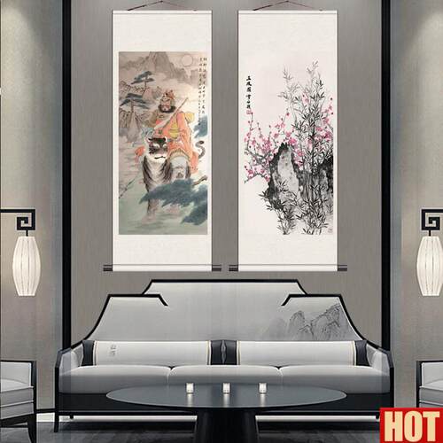 神送福喜气洋洋风水挂画喜鹊梅花茶楼家居L装饰风水画定制丝绸画