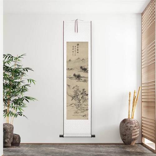 代查士标溪亭独眺图立轴纸本墨笔国画k古代名画高清微喷复制临摹