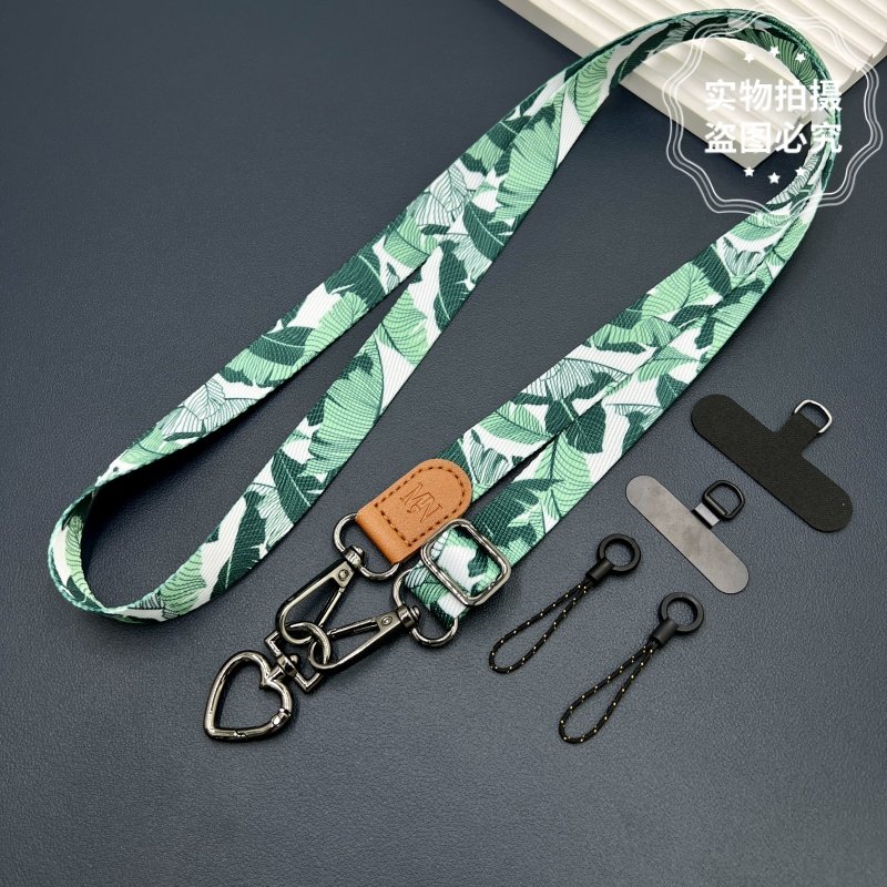 原创皮扣帆布可调节手机壳斜挎肩背挂绳宽高级印花防丢耐用手机带