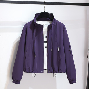 紫色立领冲锋外套女2026早春春季 独特漂亮棒球服上衣轻薄夹克 新款