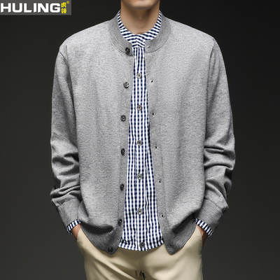 男士假两件针织外套拼接一体式青年男装扣子衬衫立领潮流休闲上衣