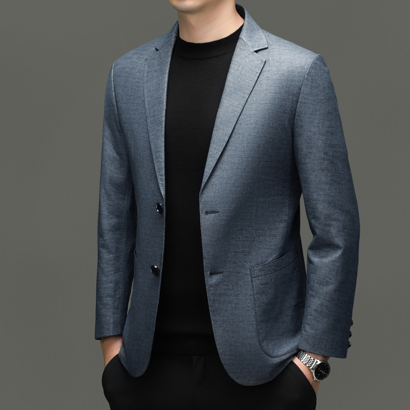 春秋西服真皮外套男士商务时尚上衣中年潮流牛皮休闲西装薄款男装