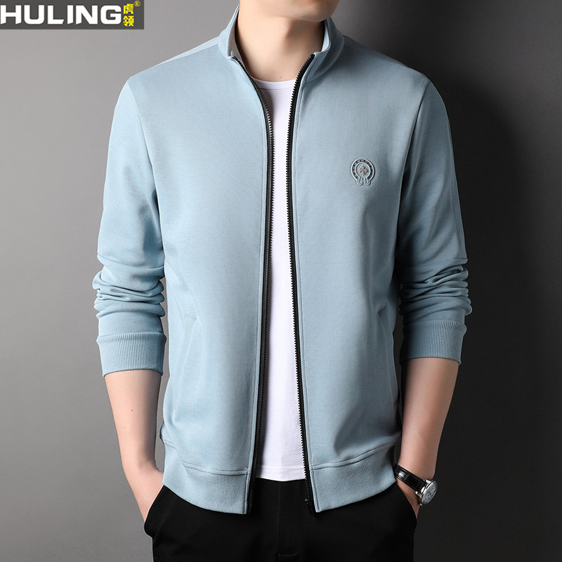男士立领长袖时尚休闲拉链开衫外套纯棉春秋潮流韩版男装运动夹克