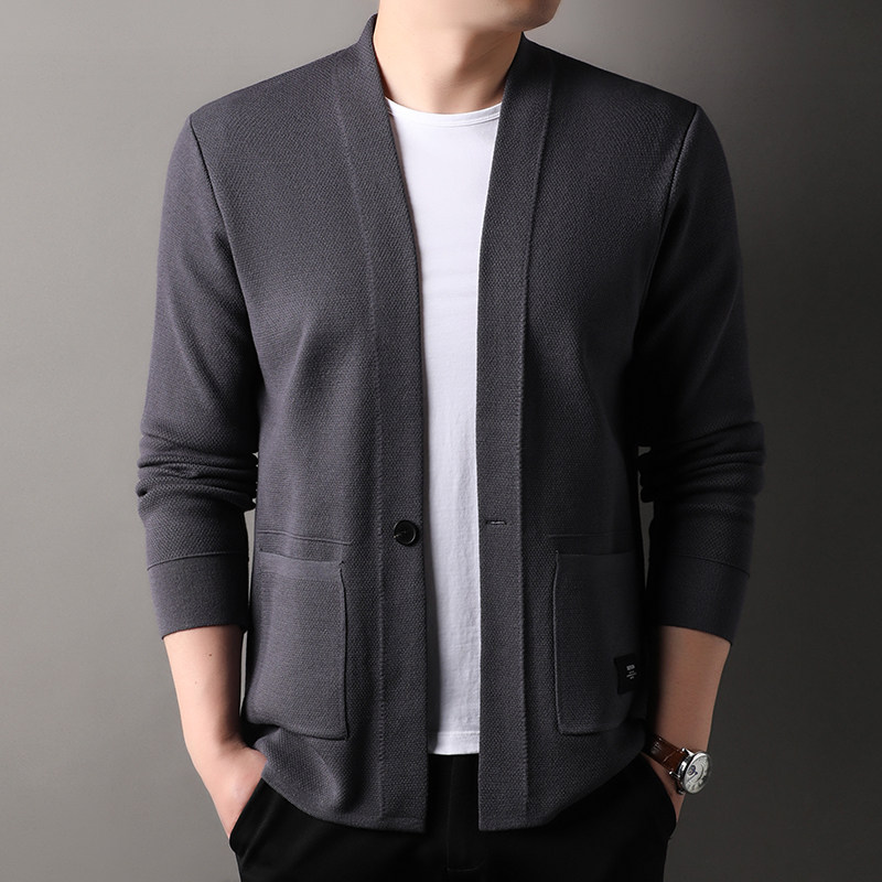 春秋季新款男士毛衣宽松松弛感针织开衫外套纯色男装中年爸爸上衣