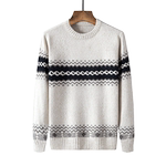 秋冬季毛衣男士圆领加厚加绒条纹宽松潮流上衣保暖针织打底衫男装