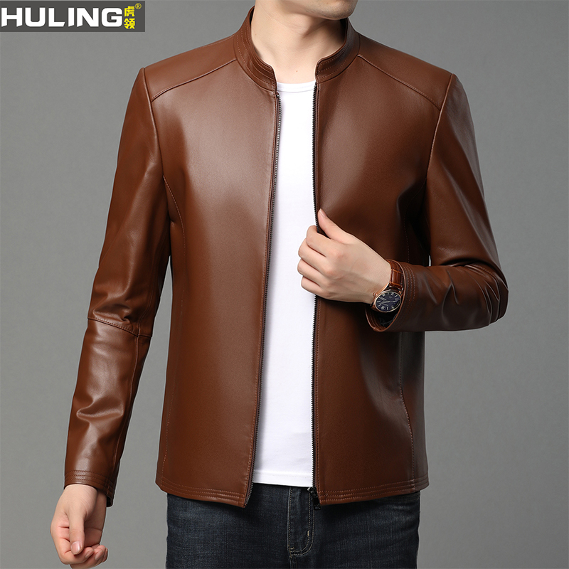 男士真皮绵羊皮皮衣中年品牌立领