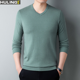 V领针织衫纯棉男士薄款鸡心领毛衣春秋季纯色男装百搭宽松打底衫