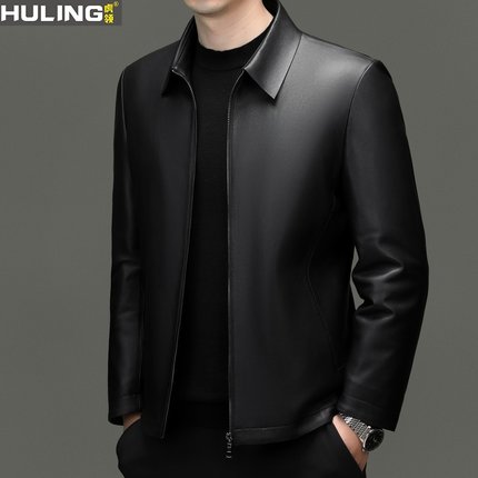 绵羊皮真皮皮衣男士冬季翻领商务休闲皮夹克可脱卸内胆羽绒服外套