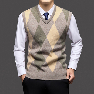 春秋季新款男士马甲中老年男式坎肩爸爸装加厚针织毛衫背心男装