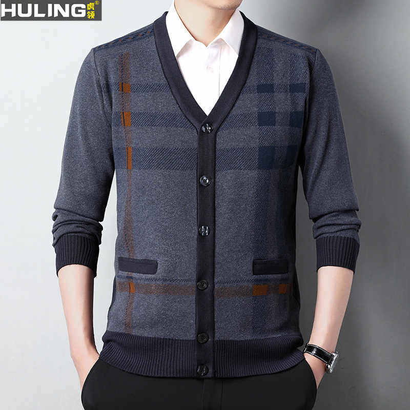 春秋季中老年开衫男士外套爸爸装商务老干部本命年红色针织毛衣男