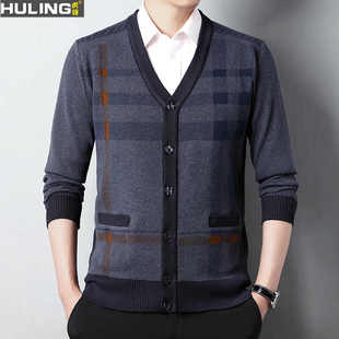 春秋季中老年开衫男士外套爸爸装商务老干部本命年红色针织毛衣男