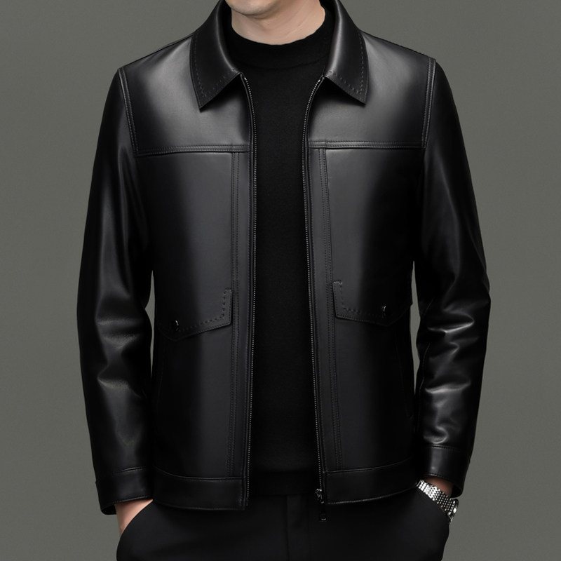 中老年皮衣外套春秋季休闲夹克中年男士皮夹克衣服宽松爸爸装新款