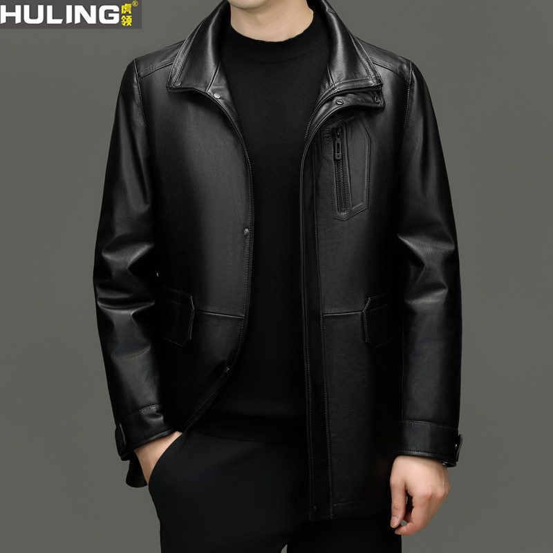 真皮羽绒服皮衣男士翻领牛皮秋冬新款白鸭绒脱卸内胆保暖男装夹克