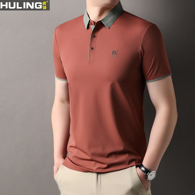 男装POLO衫夏季新款时尚休闲翻领短袖t恤男士中年爸爸装无痕上衣