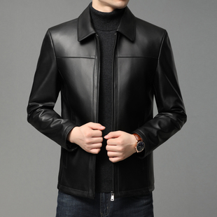 男士 商务休闲中年爸爸真皮夹克百搭翻领外套 头层绵羊皮皮衣新款
